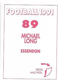 1991 Select AFL Stickers #89 Michael Long Back